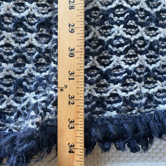 Zara Sweater CoatIigan Blue White Oversized Jacquard Fringe Open Duster boho - Picture 12 of 12